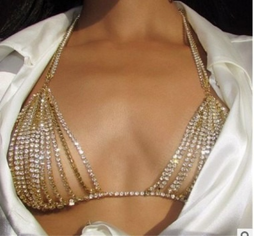 Body Jewelry In Bulk - Luxury Heart Crytal Bikini Body Chain