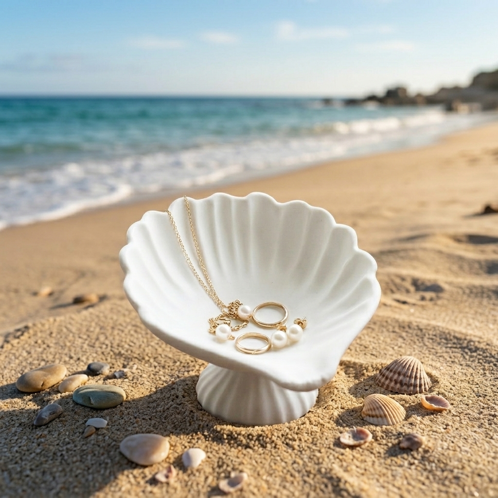 Body Jewelry Beach - Seashell Jewelry Dish Trinket Tray White