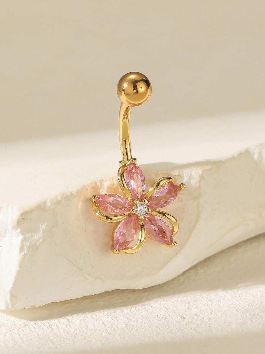 Body Jewelry Belly Button Rings - Pink Zirconia Cherry Blossom Belly Ring