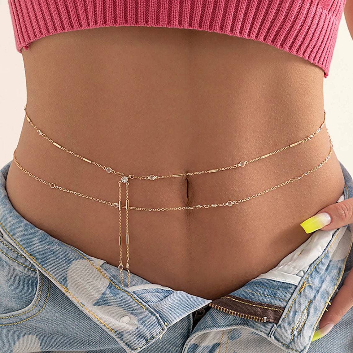 Body Jewelry Online - Double Layers Tassel Belly Chains For
