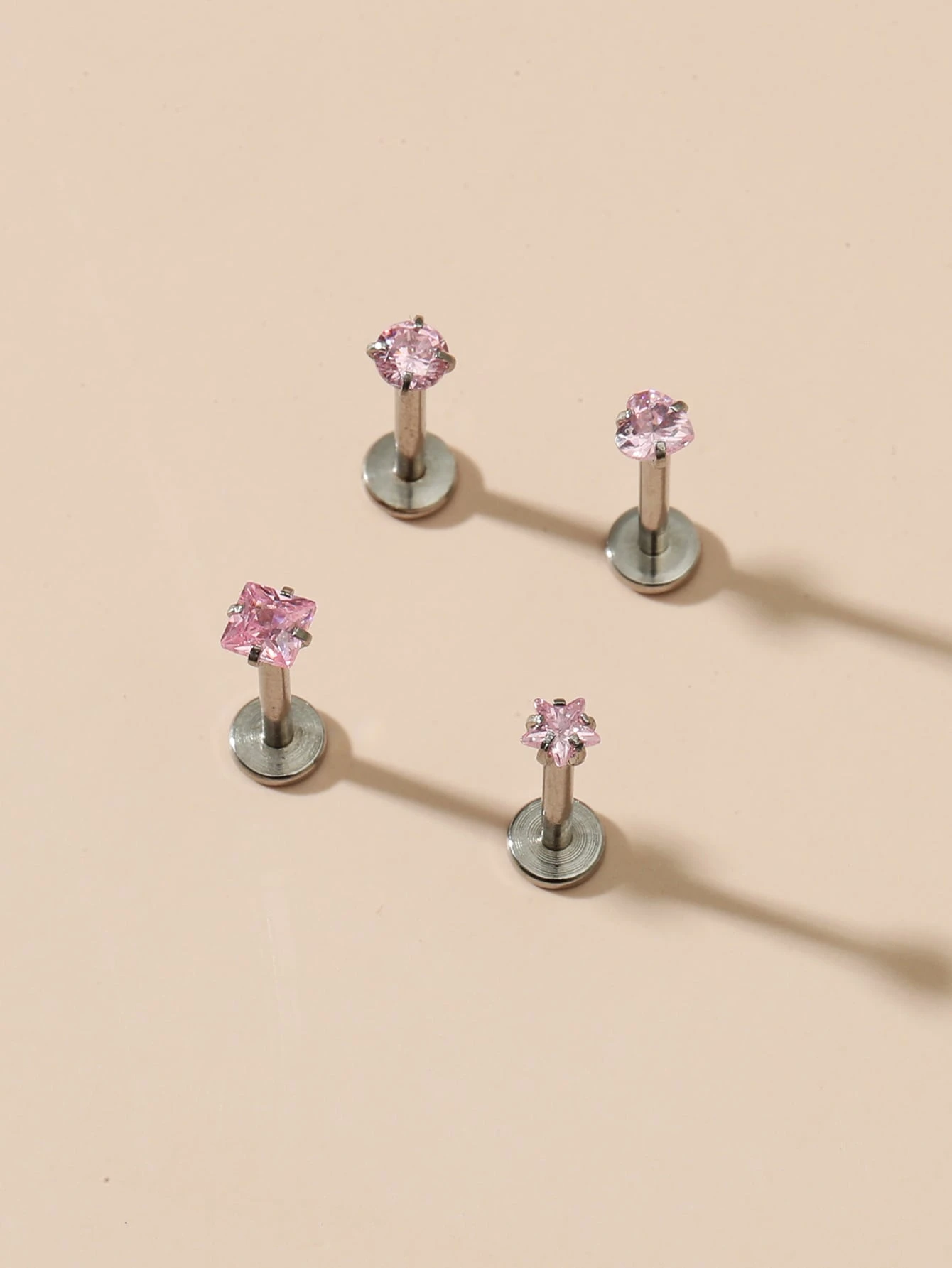 Body Jewelry Changing Kit - 4pcs Set Cubic Zirconia Labret Lip