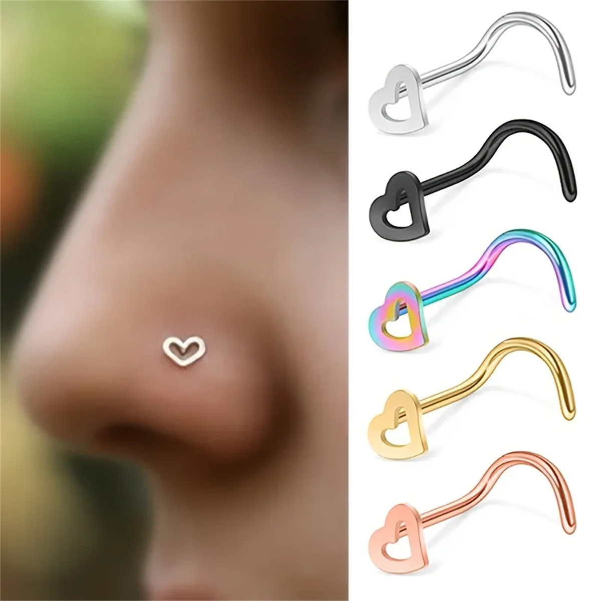 Body Jewelry Changing Kit - 5pcs Fashion Hollow Heart Stainless Steel
