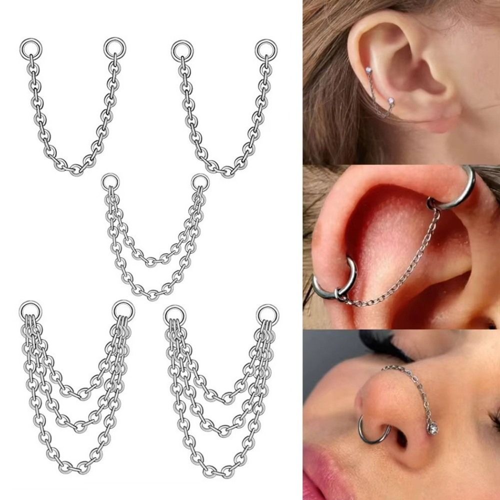 Titanium Nose Chain Three Laye - Body Jewelry Ear Piercing review and price