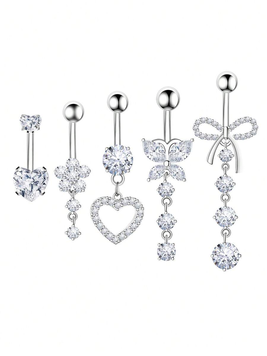 5-Piece Crystal-Adorned Belly  - Body Jewelry Belly Button Rings review and price