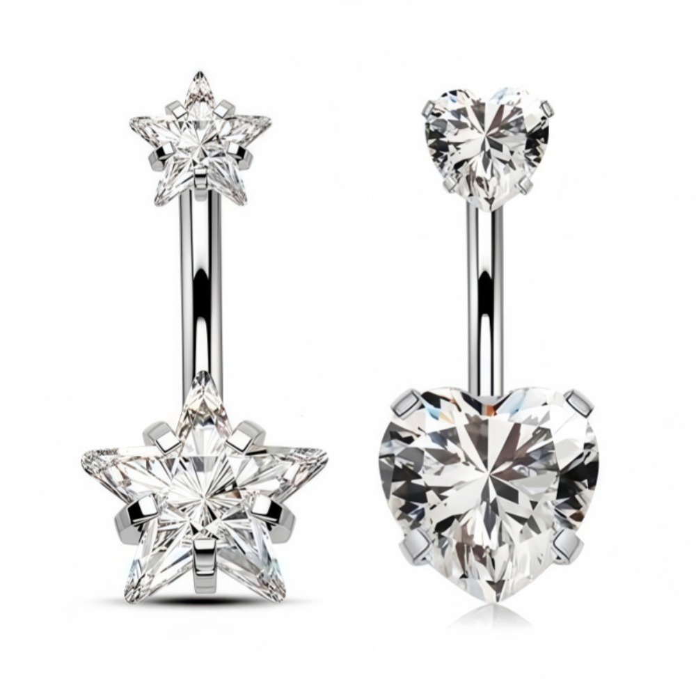 Heart Round Double Head Zircon - Body Jewelry Belly Button Rings review and price