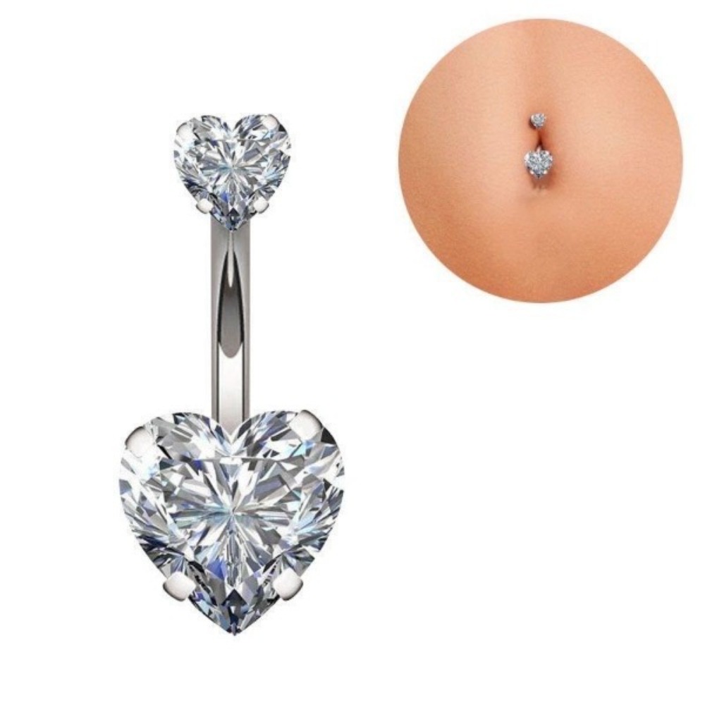 Heart Round Double Head Zircon - Body Jewelry Belly Button Rings review and price