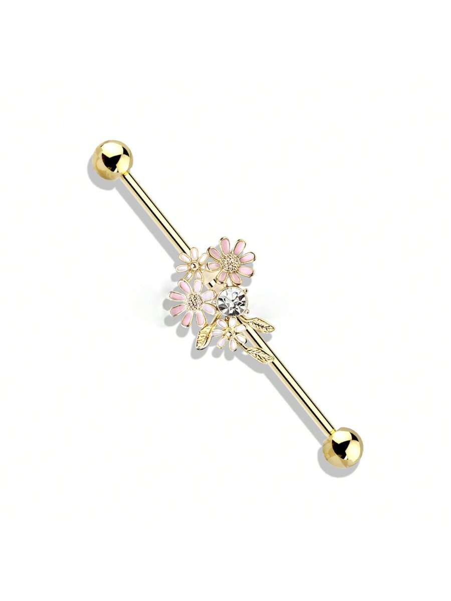 Floral Industrial Barbell Ear  - Body Jewelry Ear Piercing review and price