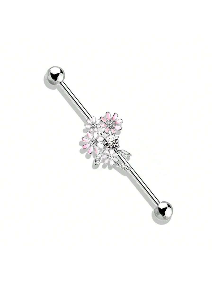 Floral Industrial Barbell Ear  - Body Jewelry Ear Piercing review and price