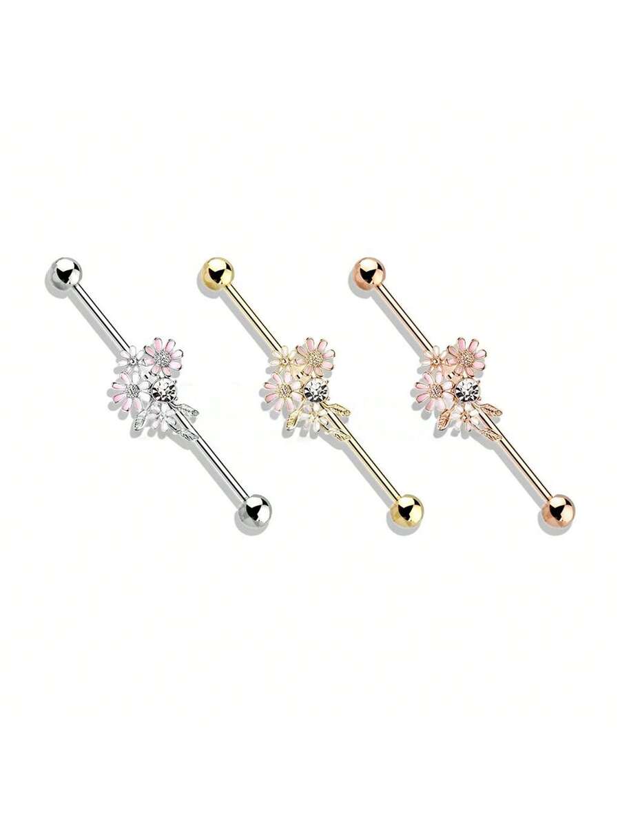 Floral Industrial Barbell Ear  - Body Jewelry Ear Piercing review and price