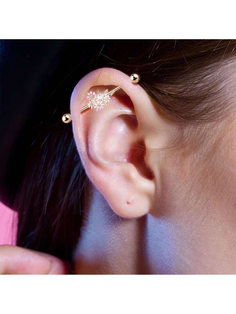 Floral Industrial Barbell Ear  - Body Jewelry Ear Piercing review and price