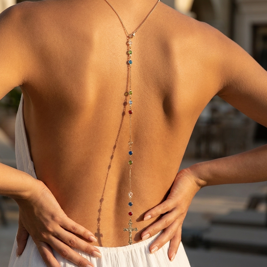 Minimalist Cross Crystal Back  - Body Jewelry Necklace review and price